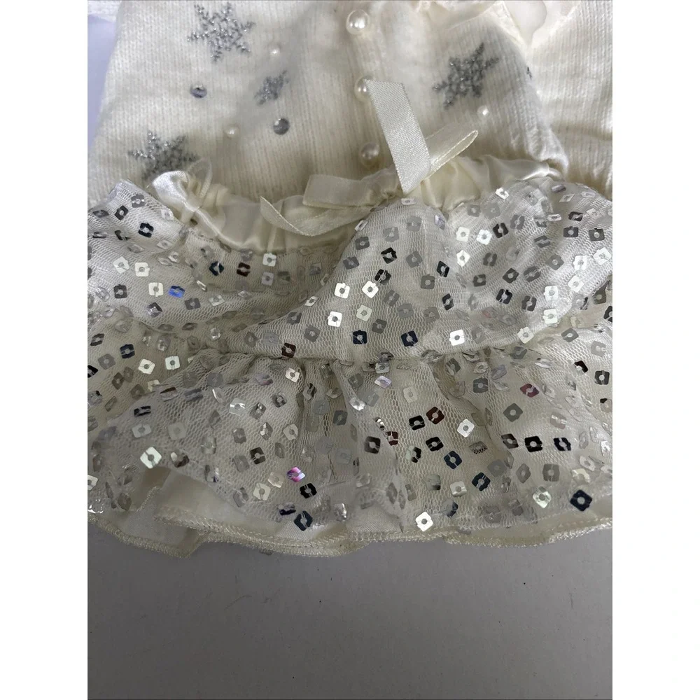 Build A Bear Sweater Cream Snowflake Sequin Ruffle Skirt Teddy Outfit Set‎